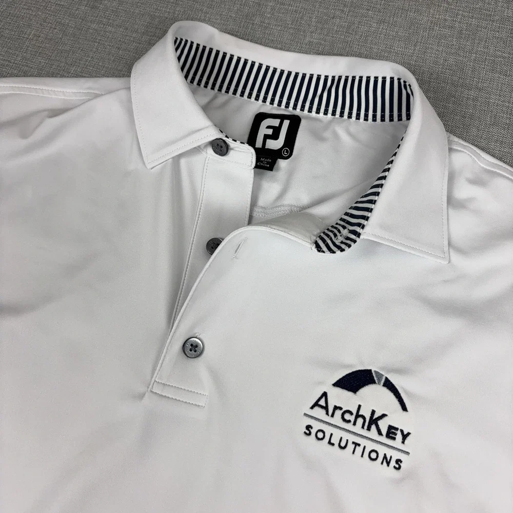 FootJoy Golf Polo Shirt Mens L White ArchKey Solutions Stretch Short Sleeve